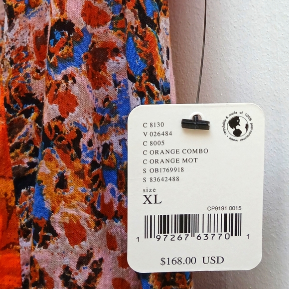 FREE PEOPLE Moondive orange floral flowy long full strappy cotton dress - Picture 5 of 10